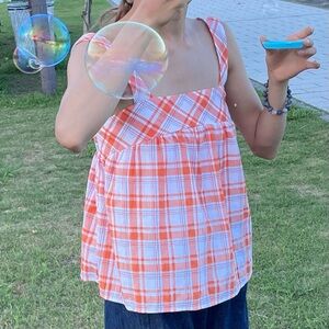Cider Orange and White Plaid Tank Top